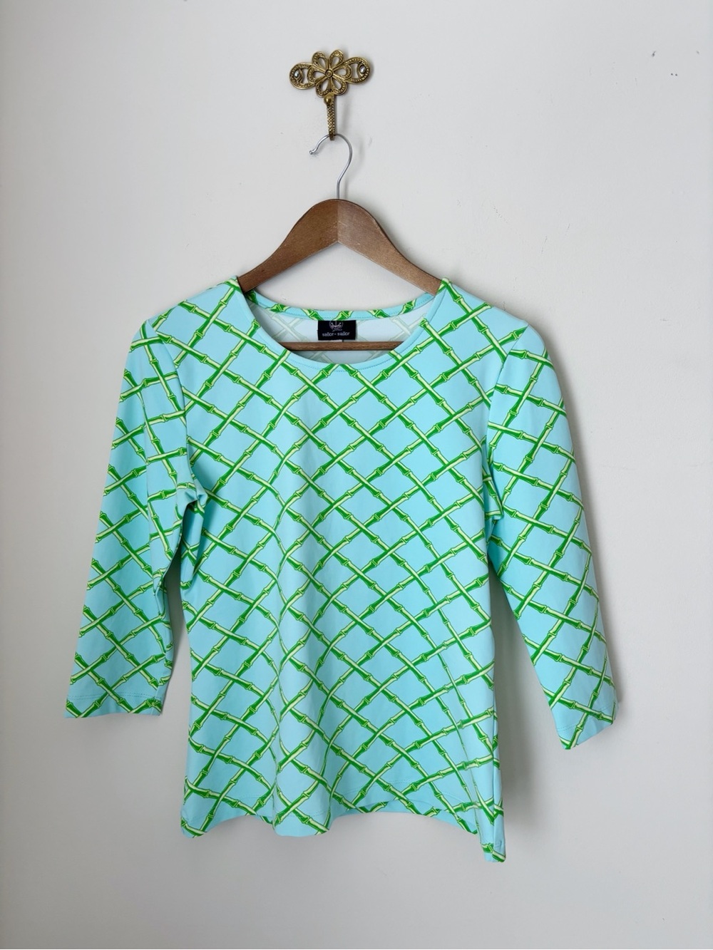 Sailor Sailor Bamboo Trellis Print Crew Neck Top Small Preppy Resortwear